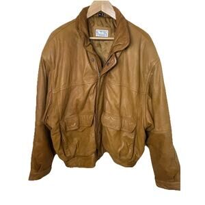 VTG 80s RTW Ready to Wind Down Tan Leather Bomber Jacket Men Sz 46 / L / XL